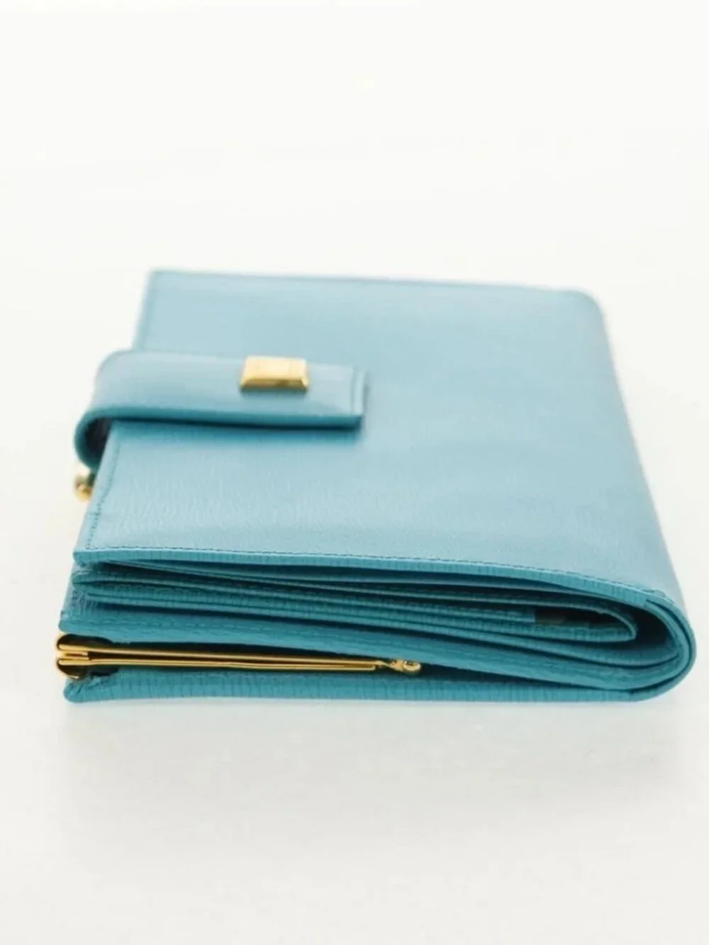 Christian Dior Long Wallet Leather Light Blue Gold Auth